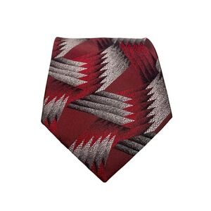 Bolgheri Italy Mens Silk Tie Burgundy Red Silver Black Geometric Abstract 56x3.5